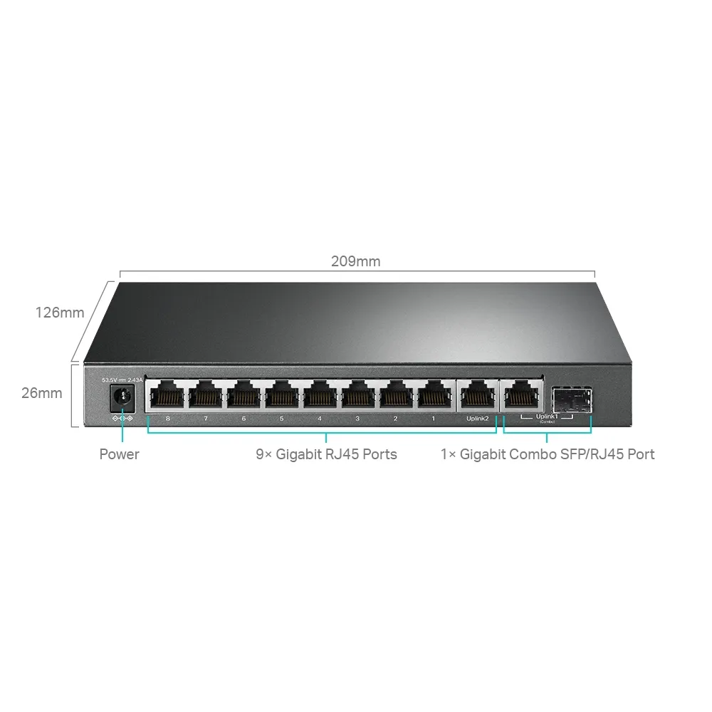 TL-SG1210MPE Switch Gigabit 10 puertos con 8 PoE+ 1 combo SFPRJ45 administrable