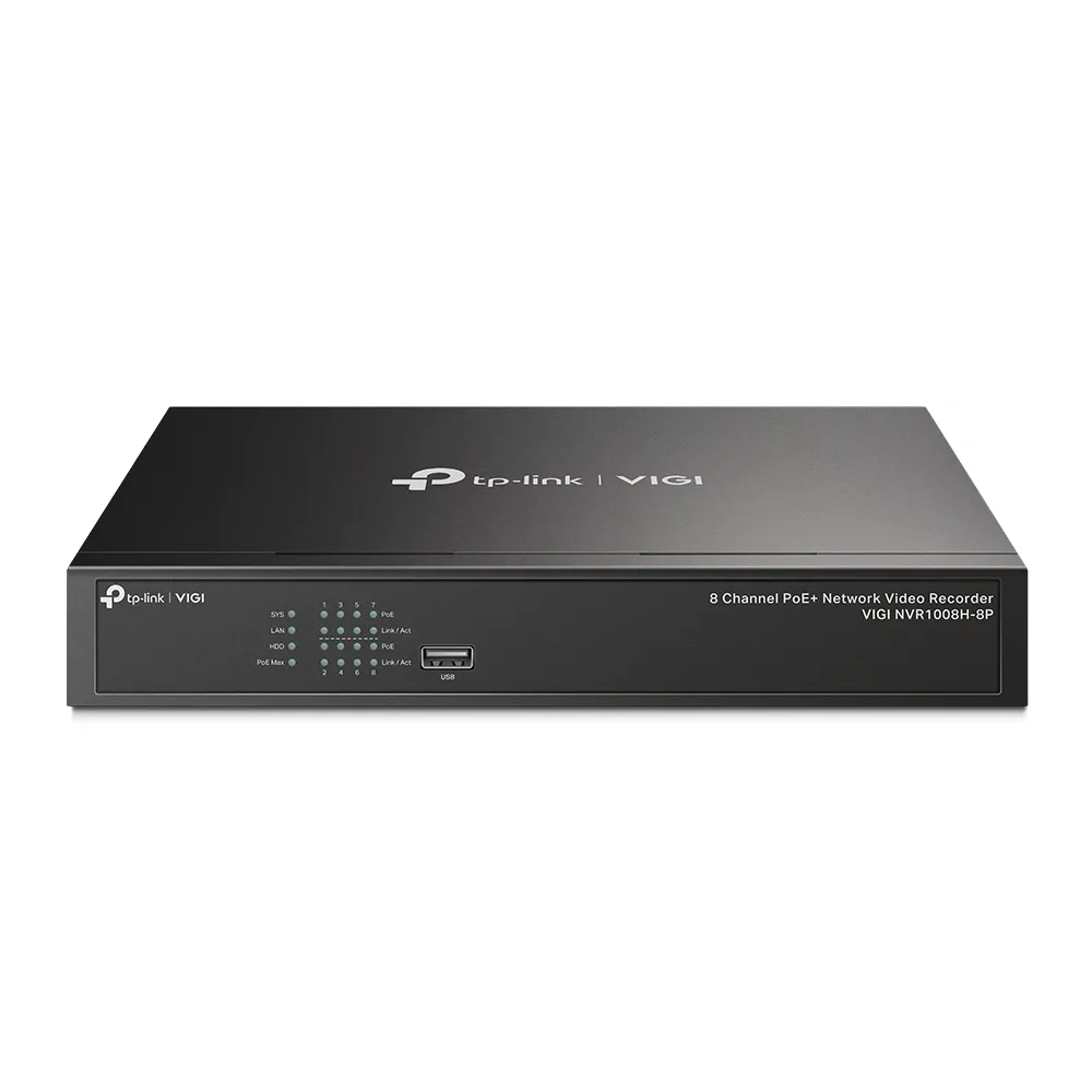 VIGI-NVR1008H-8P Grabador VIGI PoE+ 8 canales video HDMI 4K decodificación 16MP